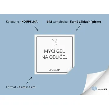 MYCÍ GEL NA OBLIČEJ - Samolepky, Nálepky a Štítky na lahvičky | DomaLEP tvar: ČTVEREC, barva: BÍLÁ - ČERNÉ písmo, velikost: š. 3 cm x v. 3 cm - základní písmo
