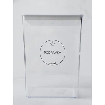Samolepící etiketa PODRAVKA – průhledná samolepka na dózu, základní písmo, 5 cm | DomaLEP