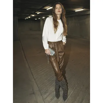 Dámské kalhoty Kalhoty Nu Denmark 8605-10 hnědé z eko kůže Velikost: 40