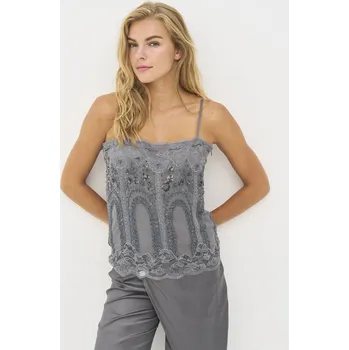 Dámské tričko Top Nu Denmark 8619-46 šedý na tenká ramínka s korálkovou výšivkou Velikost: 36