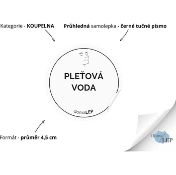 PLEŤOVÁ VODA - Samolepky, Nálepky a Štítky na lahvičky | DomaLEP tvar: KOLEČKO, barva: PRŮHLEDNÁ - ČERNÉ písmo, velikost: Ø 4,5 cm - tučné písmo