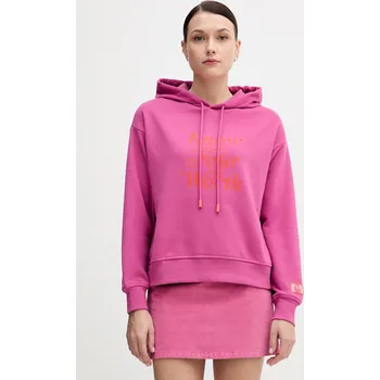Dámská mikina Mikina United Colors of Benetton dámská, růžová barva, s kapucí, s potiskem, 3WNWD201C 42X, vel. XL