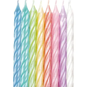Dortová svíčka Svíčky dortové pastelovo-perleťové spirály 8 ks