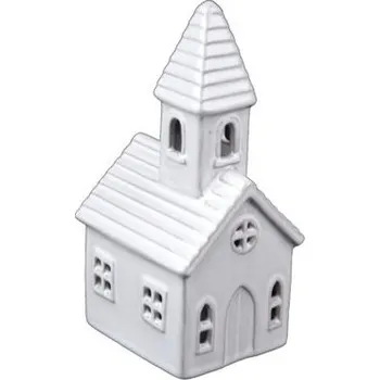 Vánoční dekorace EGO DEKOR Vánoční dekorace keramický domeček s LED osvětlením bílý, 7,5x16x8cm