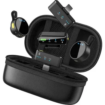 Mikrofon 3v1 bezdrátový magnetický mikrofon s dvojitým přijímačem a nabíjecím pouzdrem