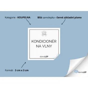 KONDICIÓNER NA VLNY (pro ni) - Samolepky, Nálepky a Štítky na lahvičky | DomaLEP tvar: ČTVEREC, barva: BÍLÁ - ČERNÉ písmo, velikost: š. 3 cm x v. 3 cm - základní písmo