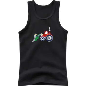 Dívčí tílko Dětské bavlněné tílko s potiskem traktoru Jednobarevné tričko bez rukávů s O výstřihem Letní top pro chlapce a dívky černá 6