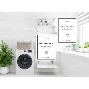 DEZINFEKCE NA PRÁDLO - organizační samolepky od DomaLEP tvar: OBDÉLNÍK, barva: BÍLÁ - ČERNÉ písmo, velikost: š. 4 cm x v. 6 cm - tučné písmo