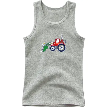 Dívčí tílko Dětské bavlněné tílko s potiskem traktoru Jednobarevné tričko bez rukávů s O výstřihem Letní top pro chlapce a dívky šedá 12