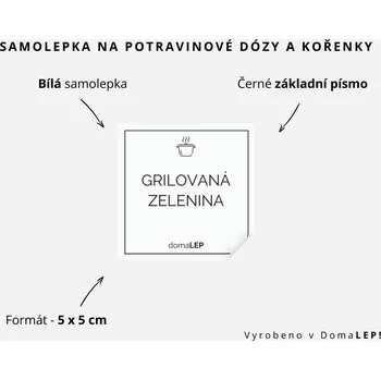 Papír GRILOVANÁ ZELENINA - omyvatelná samolepka na kořenky, výběr rozměrů Ø 5 cm / 5 x 5 cm / 6 x 8 cm | DomaLEP tvar: ČTVEREC, barva: BÍLÁ - ČERNÉ písmo, velikost: š. 5 cm x v. 5 cm - základní písmo