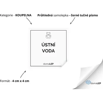 ÚSTNÍ VODA (DĚTSKÁ) - Samolepky, Nálepky a Štítky na lahvičky | DomaLEP tvar: ČTVEREC, barva: PRŮHLEDNÁ - ČERNÉ písmo, velikost: š. 4 cm x v. 4 cm - tučné písmo