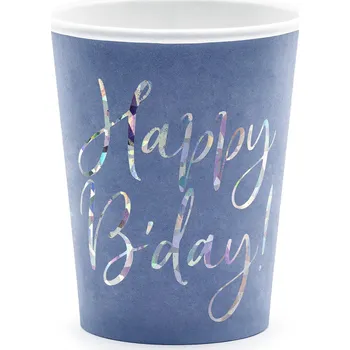 Party dekorace Kelímky Happy B'day! tmavě modré 6 ks