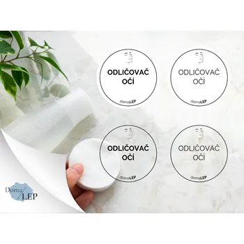 ODLIČOVAČ OČÍ - Samolepky, Nálepky a Štítky na lahvičky | DomaLEP tvar: KOLEČKO, barva: PRŮHLEDNÁ - ČERNÉ písmo, velikost: Ø 4,5 cm - základní písmo