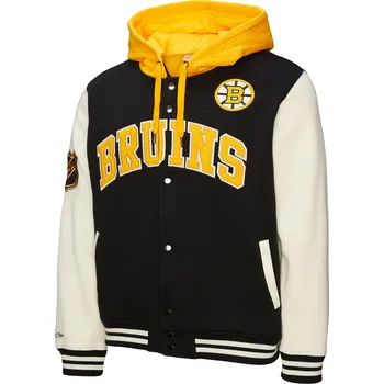 Pánská mikina Mitchell & Ness Pánská mikina Boston Bruins NHL Courtside Fleece Button Front Current Logo Velikost: XL