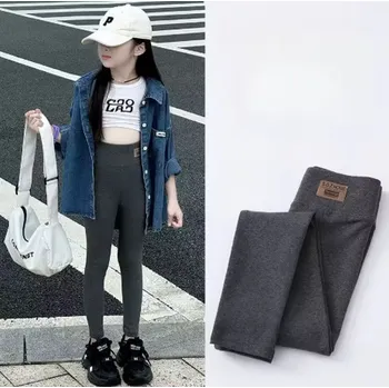 Dívčí bavlněné legíny s vysokým pasem Barva: tmavě šedá (F29108DGR), Velikost: 100