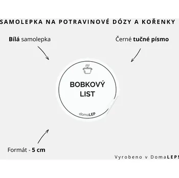 Speciální papír BOBKOVÝ LIST - omyvatelná samolepka na kořenky, výběr rozměrů Ø 5 cm / 5 x 5 cm / 6 x 8 cm | DomaLEP tvar: KOLEČKO, barva: BÍLÁ - ČERNÉ písmo, velikost: Ø 5 cm - tučné písmo
