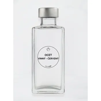 Samolepící etiketa Samolepka na láhev OCET VINNÝ - ČERVENÝ – průhledná, 5 cm, tučné písmo