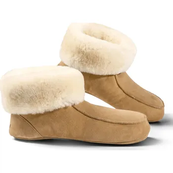 Dámské pantofle Kotníkové kožešinové bačkory s ohrnovacím lemem Fellhof FALCO Velikost: 44, Barva: světle hnědá