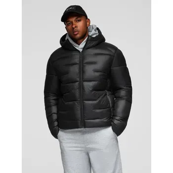 Pánská prošívaná bunda s kapucí - černá V1 OM-JAHP-0235 - S