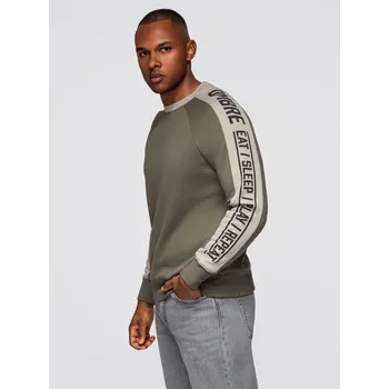 Pánská mikina Pánská mikina s kontrastním lemováním a raglánovými rukávy - olivová V1 OM-SSNZ-0200 - L