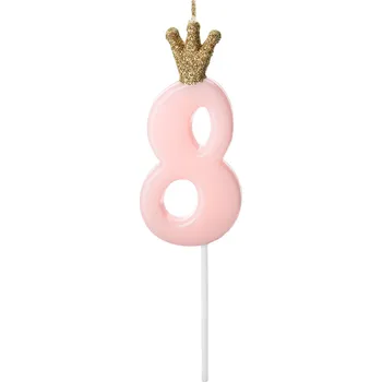Svíčka dortová růžová s korunkou číslo 8