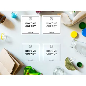 KOVOVÉ ODPADY - organizační samolepky od DomaLEP tvar: ČTVEREC, barva: PRŮHLEDNÁ - ČERNÉ písmo, velikost: š. 5 cm x v. 5 cm - základní písmo
