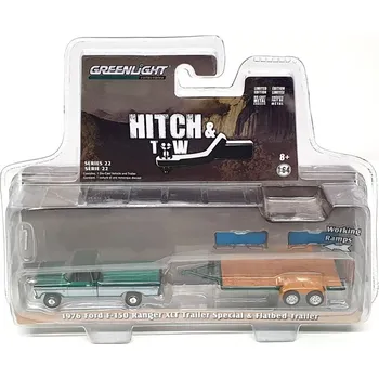 autíčko Ford F-150 Ranger XLT 1976 + přívěs Flatbed 1:64 Ford F150 with Flatbed Trailer- model auta