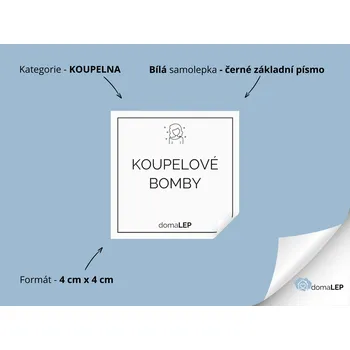 KOUPELOVÉ BOMBY - Samolepky, Nálepky a Štítky na dózy | DomaLEP tvar: ČTVEREC, barva: BÍLÁ - ČERNÉ písmo, velikost: š. 4 cm x v. 4 cm - základní písmo