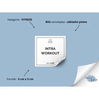 Dóza na potraviny INTRA WORKOUT - Samolepka na dózu pro fitness doplňky - DomaLEP tvar: ČTVEREC, barva: BÍLÁ - ČERNÉ písmo, velikost: š. 5 cm x v. 5 cm - tučné písmo