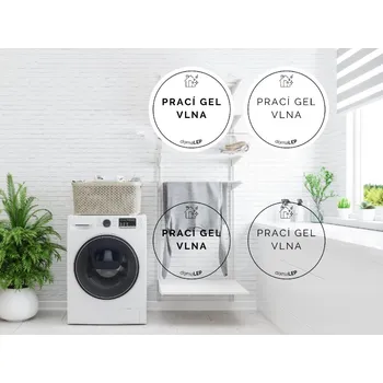 PRACÍ GEL VLNA - organizační samolepky od DomaLEP tvar: KOLEČKO, barva: PRŮHLEDNÁ - ČERNÉ písmo, velikost: Ø 5 cm - tučné písmo