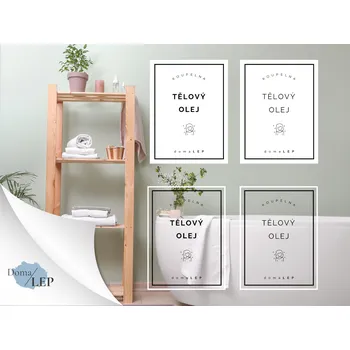 TĚLOVÝ OLEJ - Samolepky, Nálepky a Štítky na lahvičky | DomaLEP tvar: OBDÉLNÍK, barva: BÍLÁ - ČERNÉ písmo, velikost: š. 3 cm x v. 5 cm - tučné písmo