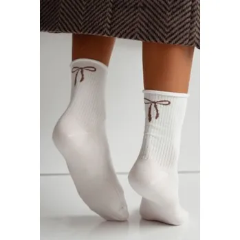Dámské ponožky Dámské ponožky Milena 0200-193 - mašlička Ecru 37-41