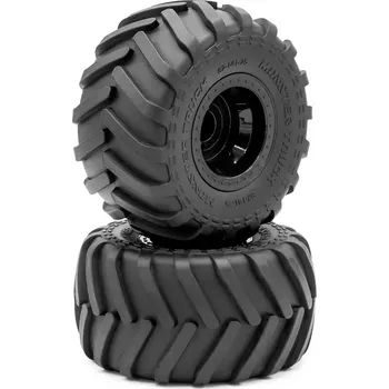 RC náhradní díl HOBBYTECH MONSTER TRUCK 141/75mm nalepené gumy, černé disky s 12mm šestihranem, 2 ks.