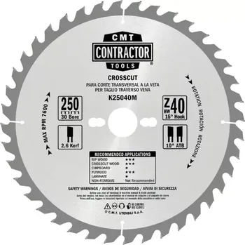 Pilový kotouč Pilový kotouč na dřevo, Masterpack - D216x2,4 d30 Z24 HW, 10ks, - K21624M-X10, CMT Contractor