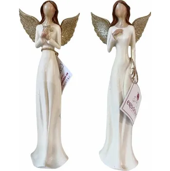 Vánoční dekorace Dekorace figura anděl Lea krémová/zlatá 1ks, 23x9x5 cm - S hvězdou