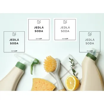JEDLÁ SODA - organizační samolepky od DomaLEP tvar: ČTVEREC, barva: BÍLÁ - ČERNÉ písmo, velikost: š. 4 cm x v. 4 cm - tučné písmo