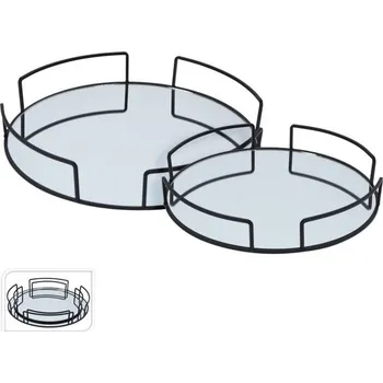 EXCELLENT HOUSEWARE Sada servírovacích podnosů 2 ks kov / sklo KO-HZ1230100