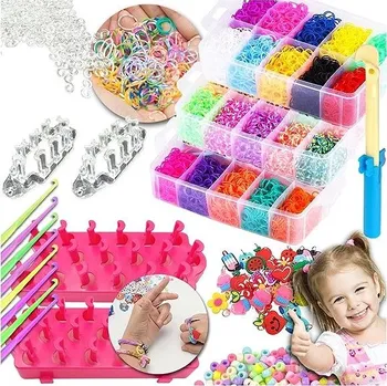 Výtvarná sada TopKing Gumičky na náramky MEGA sada 15500 ks XXXL s tkalcovským stavem a organizérem