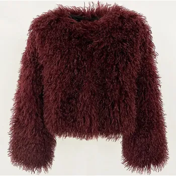 Best Fashion Krátká dámská bunda z umělé kožešiny v minimalistickém stylu Velikost: L, Barva (Varianta): Vínová