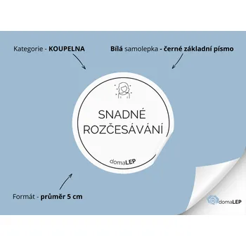 SNADNÉ ROZČESÁNÍ - Samolepky, Nálepky a Štítky na lahvičky | DomaLEP tvar: KOLEČKO, barva: BÍLÁ - ČERNÉ písmo, velikost: Ø 5 cm - základní písmo