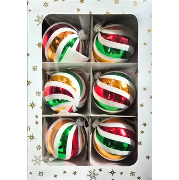 Vánoce Vánoční skleněné koule 7cm, lesk, retro dekor (zelená, červená, zlatá), 6ks