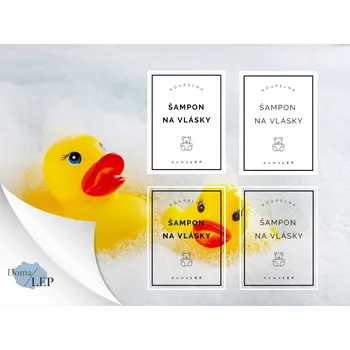 ŠAMPON NA VLASY - Samolepky, Nálepky a Štítky na lahvičky | DomaLEP tvar: OBDÉLNÍK, barva: BÍLÁ - ČERNÉ písmo, velikost: š. 6 cm x v. 8 cm – základní písmo