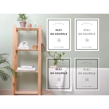 OLEJ DO KOUPELE - Samolepky, Nálepky a Štítky na lahvičky | DomaLEP tvar: OBDÉLNÍK, barva: BÍLÁ - ČERNÉ písmo, velikost: š. 6 cm x v. 8 cm - tučné písmo