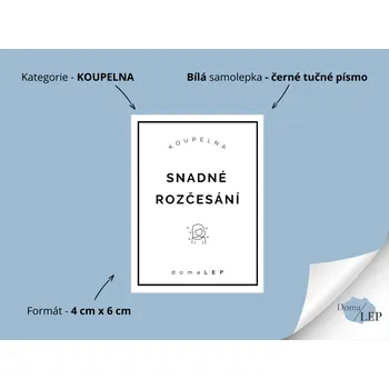 SNADNÉ ROZČESÁNÍ - Samolepky, Nálepky a Štítky na lahvičky | DomaLEP tvar: OBDÉLNÍK, barva: BÍLÁ - ČERNÉ písmo, velikost: š. 4 cm x v. 6 cm - tučné písmo