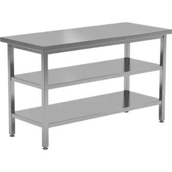 Dílenský stůl Nerezový prostorový stůl s dvoupolicí 140×60×85 cm