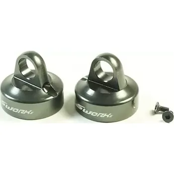 RC náhradní díl SWORKz horní hliníkové čepičky olejových tlumičů, 2 ks.