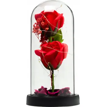 umělá květina STABILIZOVANÁ RŮŽE VE SKLE ČERVENÉ KVĚTINY DÁREK KE DNI ŽEN UČITELŮ