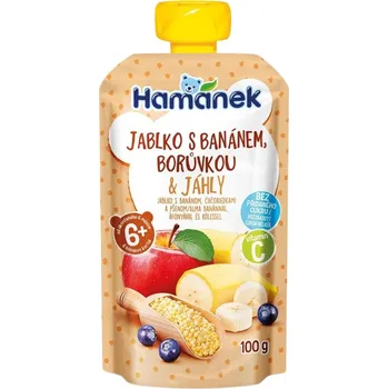 Dětská výživa Hamánek Ovocná kapsička jablko, banán, borůvky a jáhly