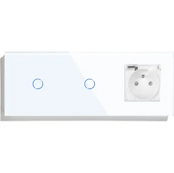 vypínač DOTYKOVÝ SPÍNAČ 1+1 S VODOTĚSNOU ZÁSUVKOU S VÍKEM IP44 SKLENĚNÝ