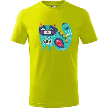 Chlapecké tričko DOBRÝ TRIKO Dětské tričko Kočka z květin Velikost: 158/12 let, Barva: Limetková